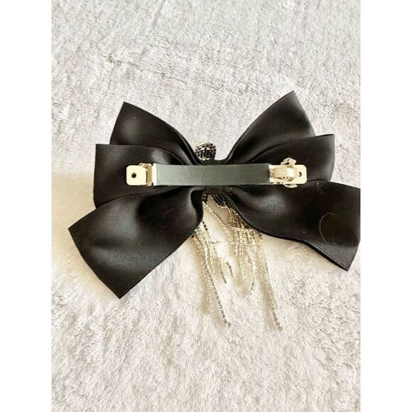 Black satin with super sparkly flower with pearl detail hair bow